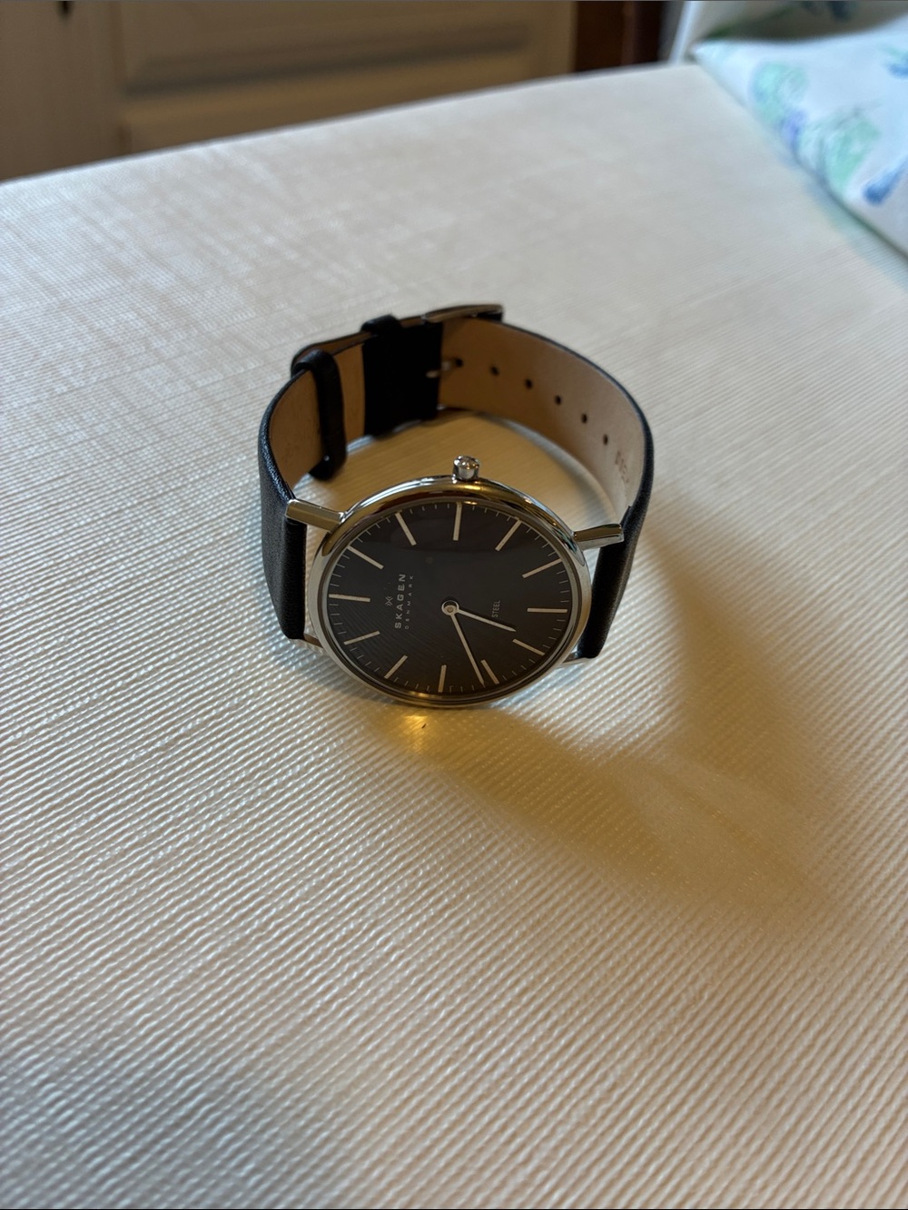 Skagen Men’s Minimalist Black Leather Strap Watch with Silver Case